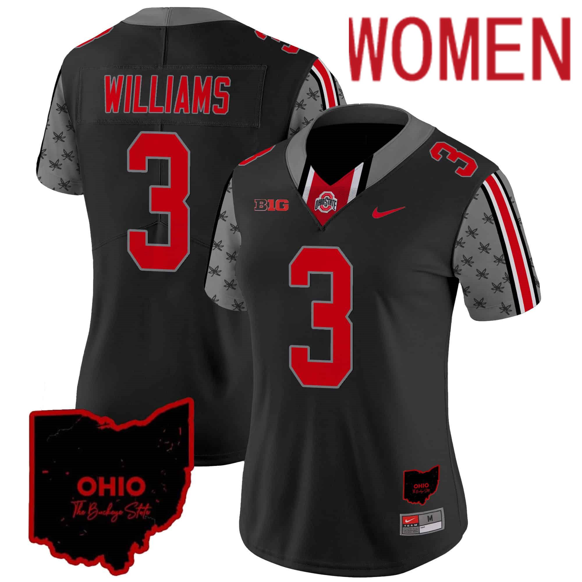 Women Ohio State Buckeyes #3 Williams Black 2024 Nike Home Patch Vapor Limited NCAA Jersey style 1